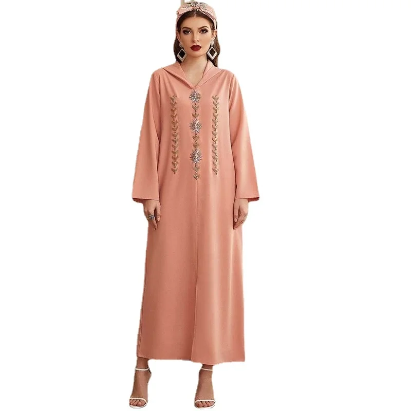 

Bugle Beaded Jellaba Abaya Dress Moroccan Kaftan Women Muslim Pink Party Gown Eid Hooded Robe Islamic Arab Dubai Clothes