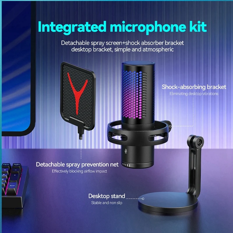 Профессиональный конденсаторный микрофон игровой проводной RGB USB для ПК ноутбука