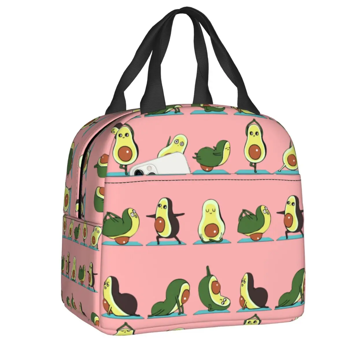 

Cute Vegan Fruit Avocado Yoga Insulated Lunch Bag Portable Thermal Cooler Bento Box for Women Kids School Picnic Food Bags