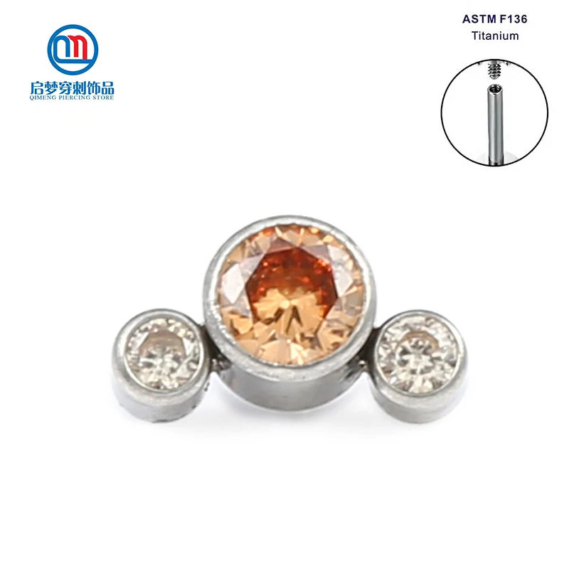 

Ювелирные изделия ASTM F136 для пирсинга с титановой внутренней резьбой, 3 кристалла цвета шампанского