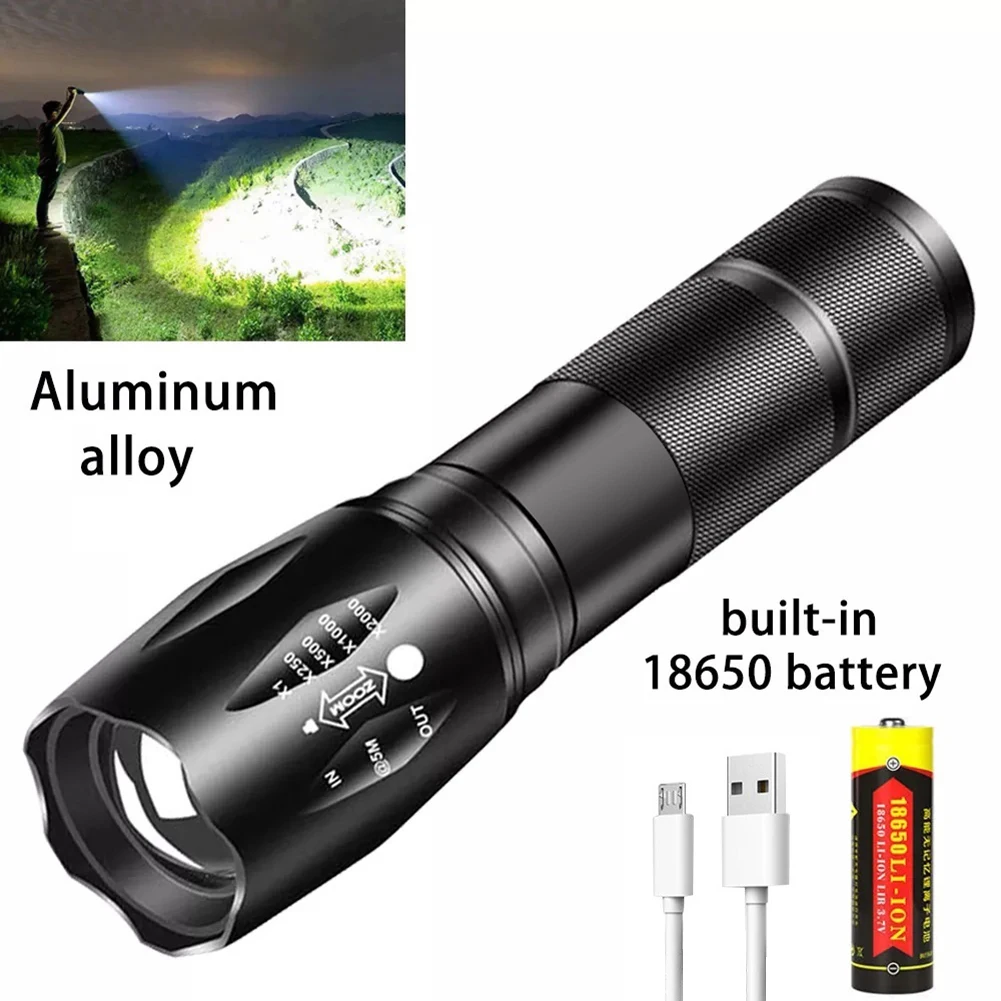 

LED Flashlight Portable Torch Lamp USB Rechargeable Life Waterproof for Hiking Adventure Exploring Outdoor Lighting Pocket Torch
