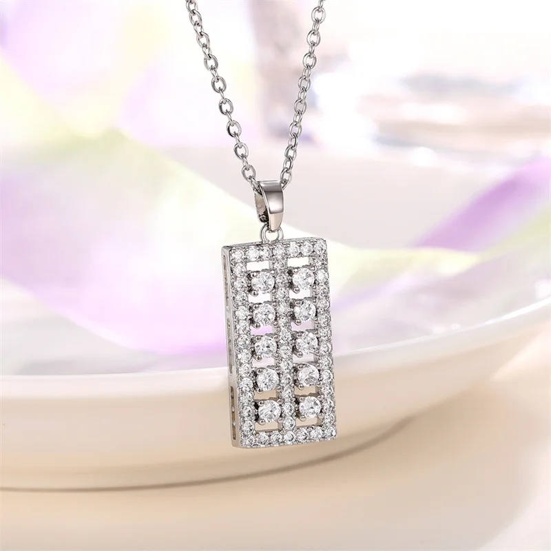 Huitan Modern Fashion Bride Wedding Necklace Geometric Rectangle Shaped Pendant with CZ Stone Trendy Jewelry for Women |