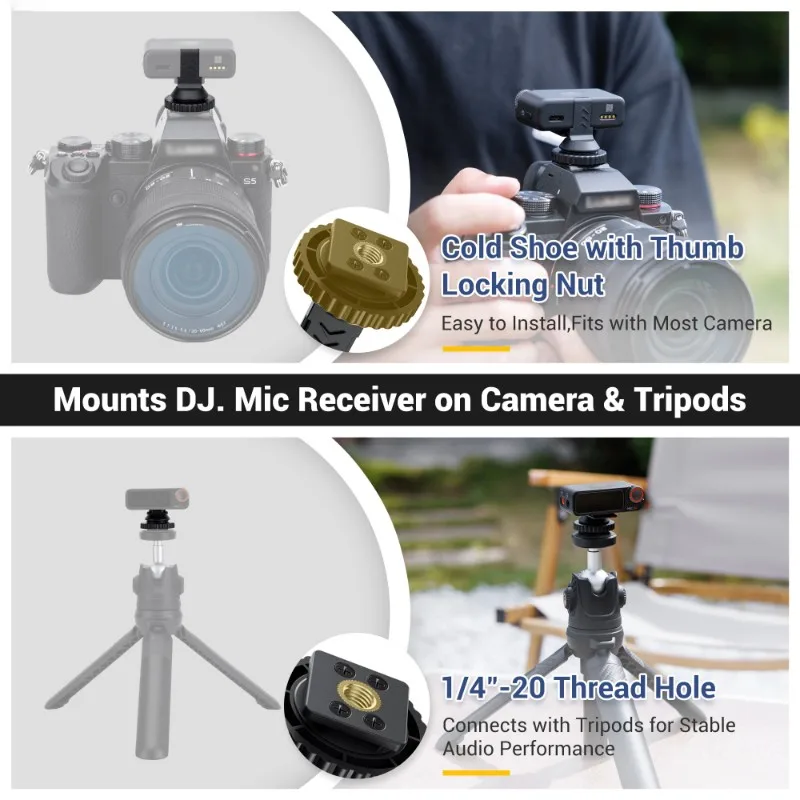 Фото Адаптер для штатива ABZZ-Tripod Thread Adapter 1/4-20 для крепления микрофона DJI на холодную площадку, для использования на штативах, кейгах и на горячей площадке камеры. №4