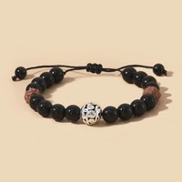 oaiite natural black onyx stone rudraksha mala beaded bracelets bangle handmade braided bracelet adjustable energy wrist jewelry