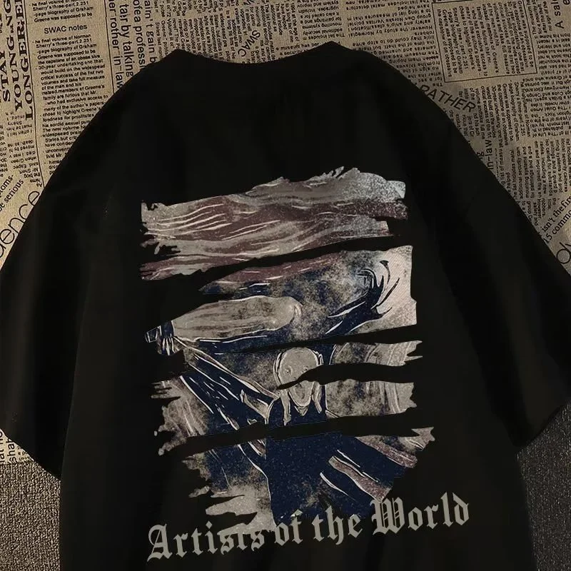 

M-8XL Oversized Men's and Women's Printed Short-sleeve T-shirts Korean Wide Form Doodle T-shirts