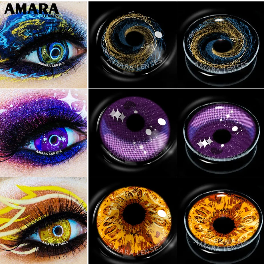 AMARA Color Contact Lenses For Eyes Anime Cosplay Colored Lenses Blue Purple Multicolored Lenses Contact Lens Beauty Makeup