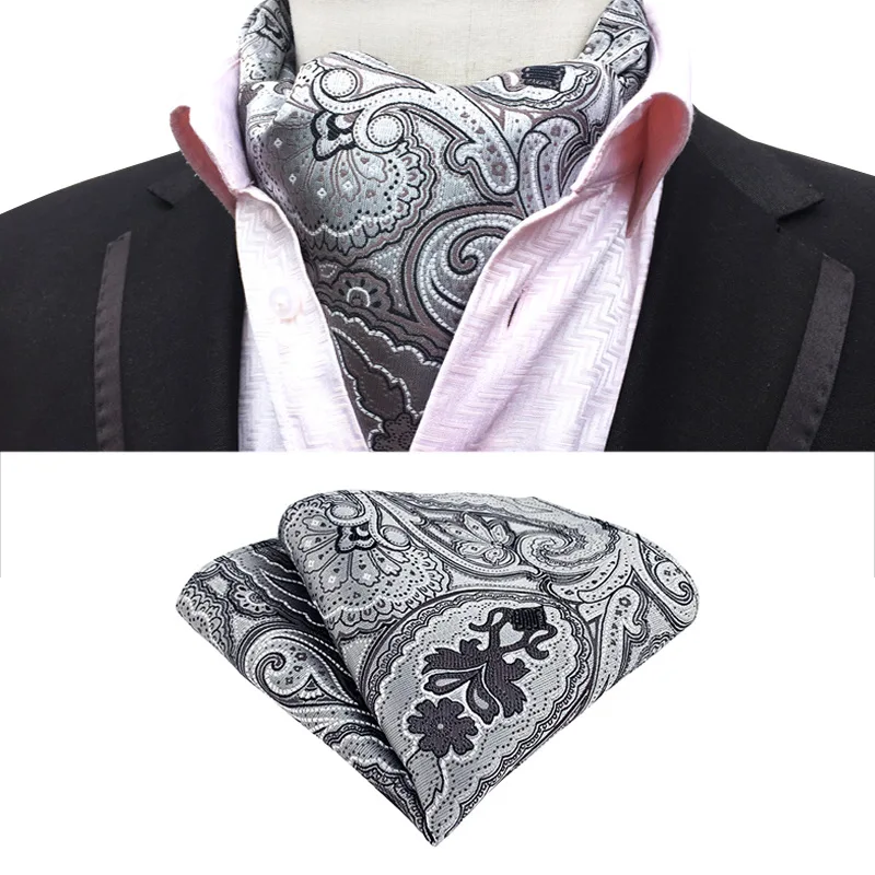 

2pcs Hot Sale Fashion Retro Man's Paisley Polyester Cravat Ascot Handkerchief Set Pocket Square Scarf Neckties Suit Accessories