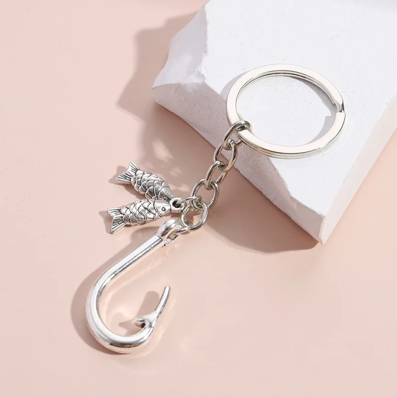 

Fishing Hook Keychain Handmade DIY KeyRing Women Man Accessories Jewelry Bag Pendant Family DAD Gift