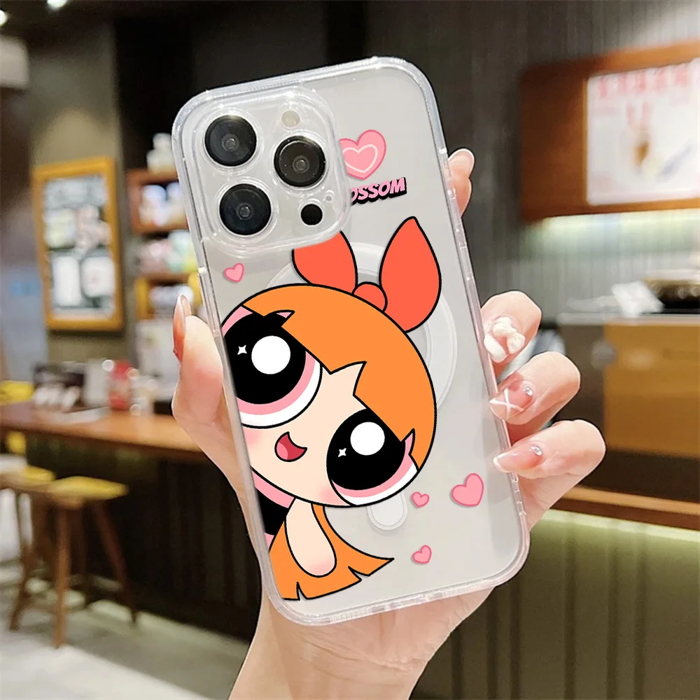 Фото Милый магнитный чехол для телефона P-Powerpuffs Girls для Samsung Galaxy S26 S25 S24 S23 S22 S21 S20 FE Edge Plus Ultra 5G, мягкий, прозрачный №3