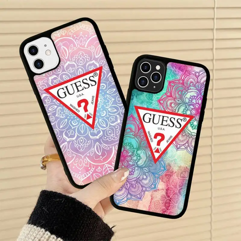 

Fashion Brand Guess Retro Mandala Flower Phone Case Silicone PC+TPU Case for iPhone 14 11 12 13 Pro Max 8 7 6 Plus X SE XR