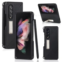 stylus slot s pen holder kickstand case for samsung z fold 3 5g invisible bracket hard pc protective cover for galaxy z fold3 5g