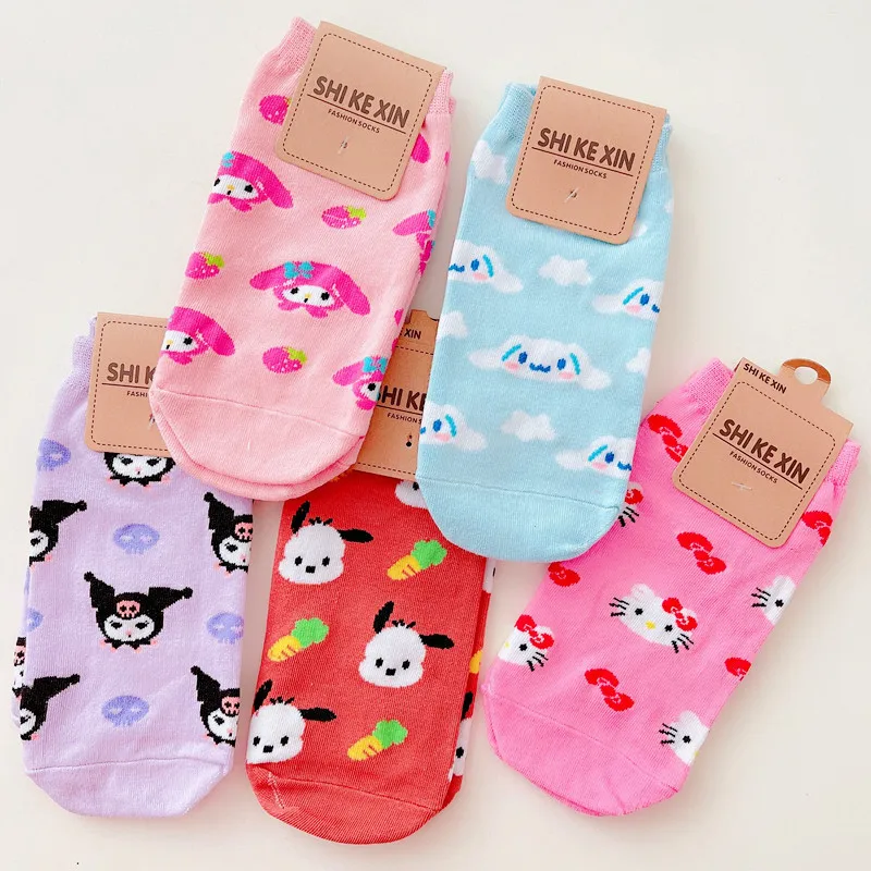 

Kawaii My Melody Cinnamoroll Kuromi Anime Sanrioed Cute Cartoon Cotton Socks Breathable Casual Boat Socks Birthday Gift