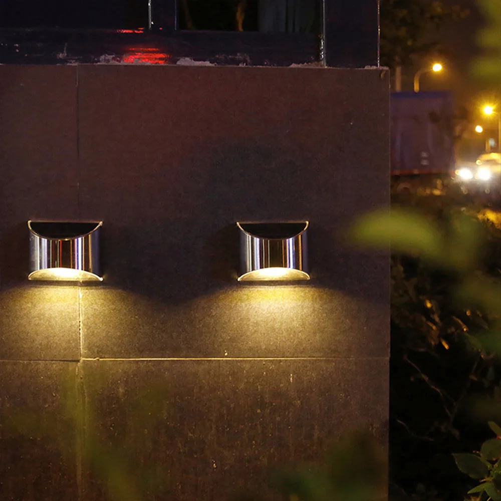 

IP65 Waterproof LED Solar Light 4LEDs Outdoor Wall Lights Stainless Steel Outdoor Lighting for Garden Lawn Fence White Warm
