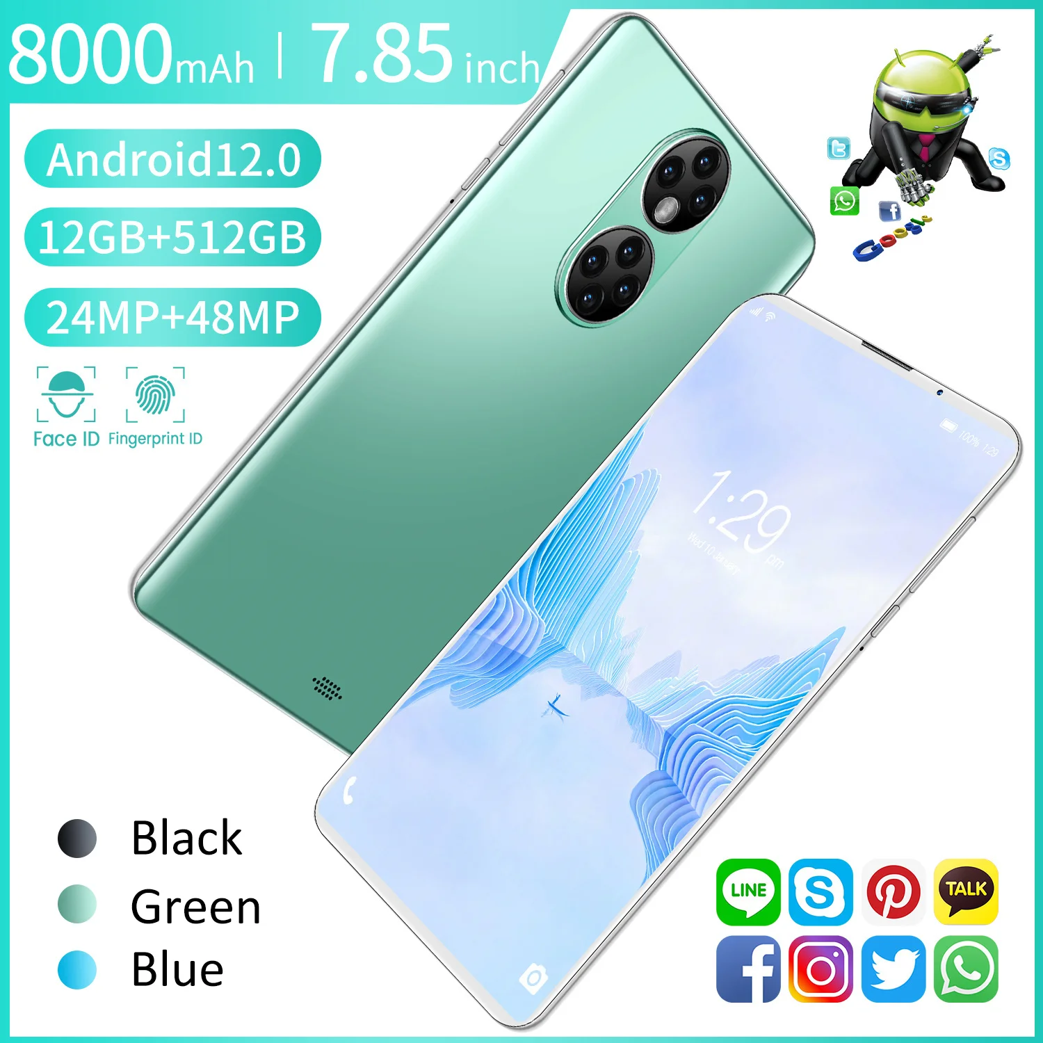 

Hot Sale PC P50 Tablet 12GB RAM 512GB ROM 8Inch Android 11 GPS 48MP 8800mAh Type-C Dual SIM With Keyboard Google Play Tablette