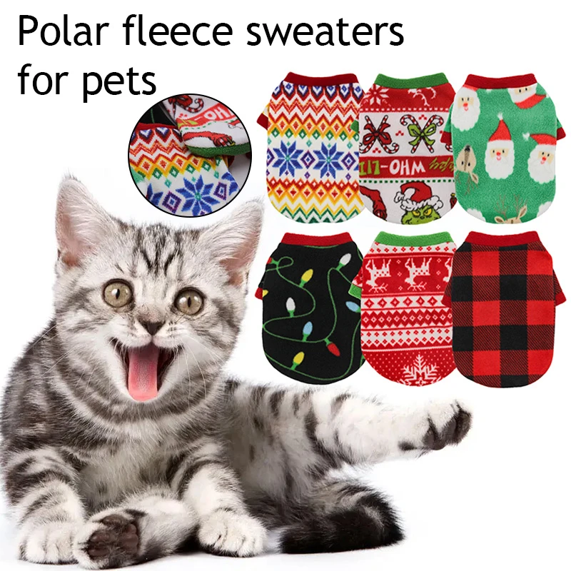 

Christmas Style Pet Hoodies Fleece Cartoon Pattern Puppy Sweater Cat Jacket Winter Warm Pet Clothes For Small Dogs Chihuahua