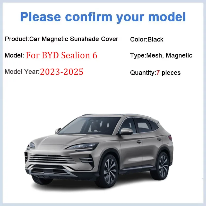 Фото Магнитные солнцезащитные шторки для BYD Sealion 6 2025 и Seal U 2023-2024: сетчатые накладки на окна, аксессуары для автомобиля №2