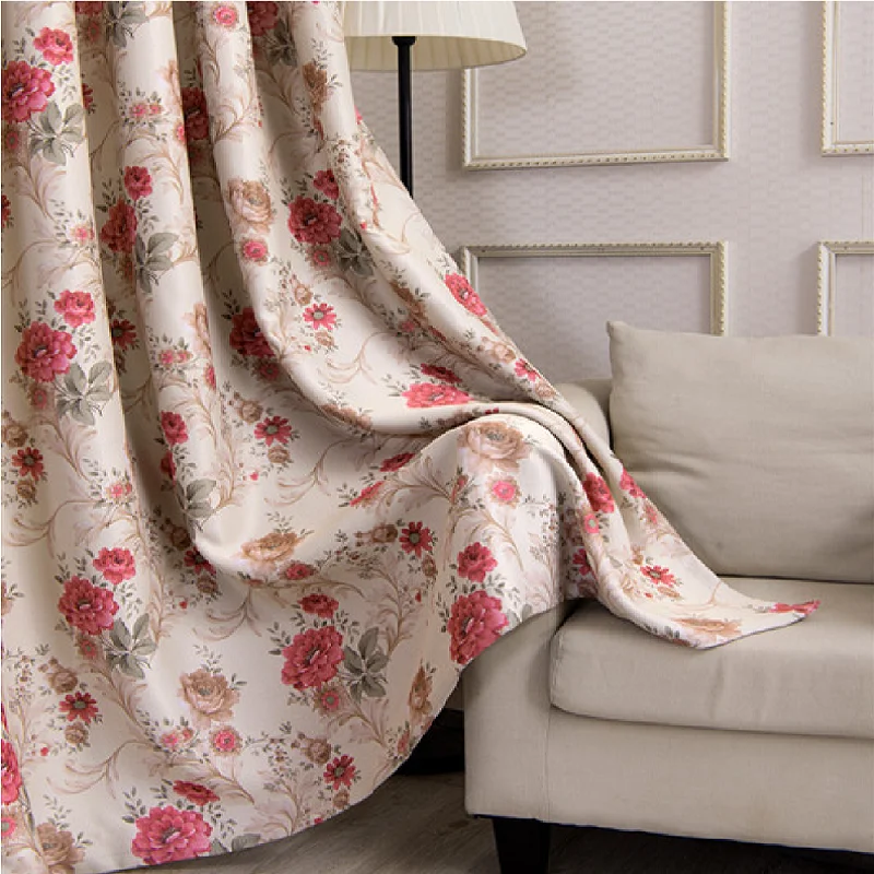 

American Style Curtains for Living Dining Room Bedroom Pastoral Peony Flower Printing Door Window Curtain Room Decor