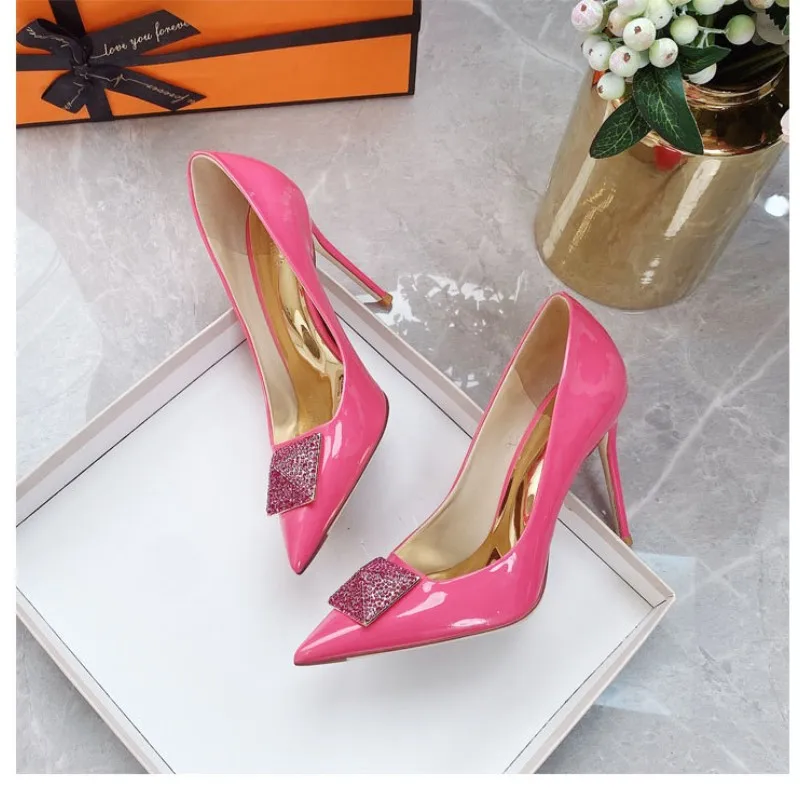 Heels For Women 2023 New Brand Designer Pumps Rhinestone Buckle High Heels Pointed Toe Rivets Shoes Stiletto Ladies Party Shoes