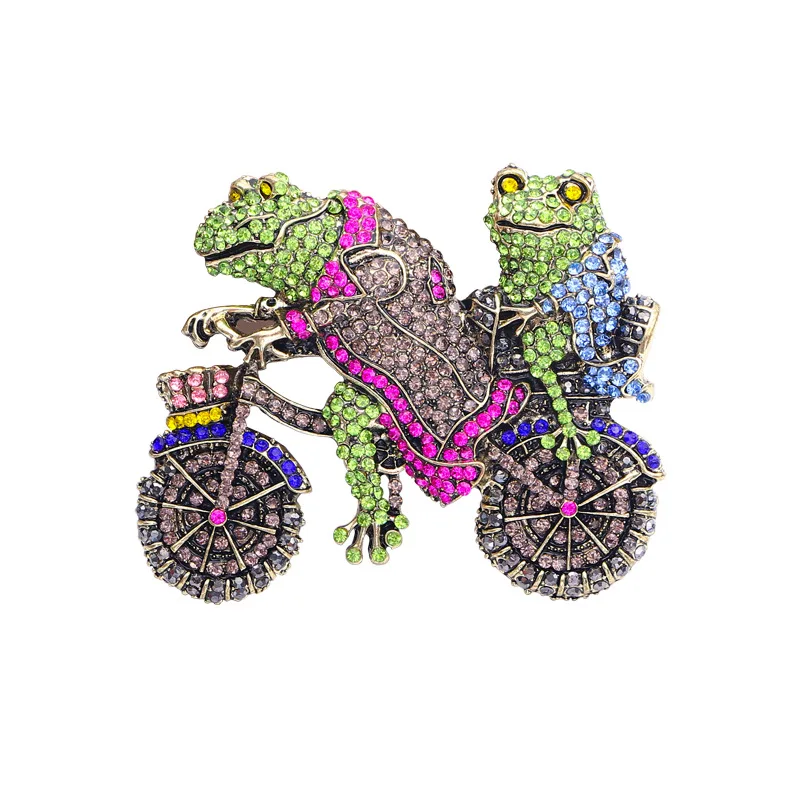 

Exquisite Vintage Rhinestone Frog Cycling Gorgeous Brooches For Women Men Retro Luxury Crystal Badges Animal Pins Jewelry Gift