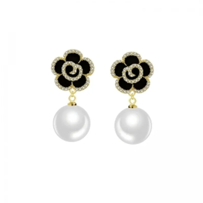 

Women Jewelrys Korean Style Rose Flower Pearl Stud 925 Silver Earrings