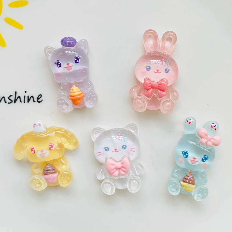 

10 Pcs New Cute Mini Kawaii Cartoon Colorful Bear, Rabbit, Cat Series Resin Diy Fashion Jewellery Hairpin Decorate Accessories
