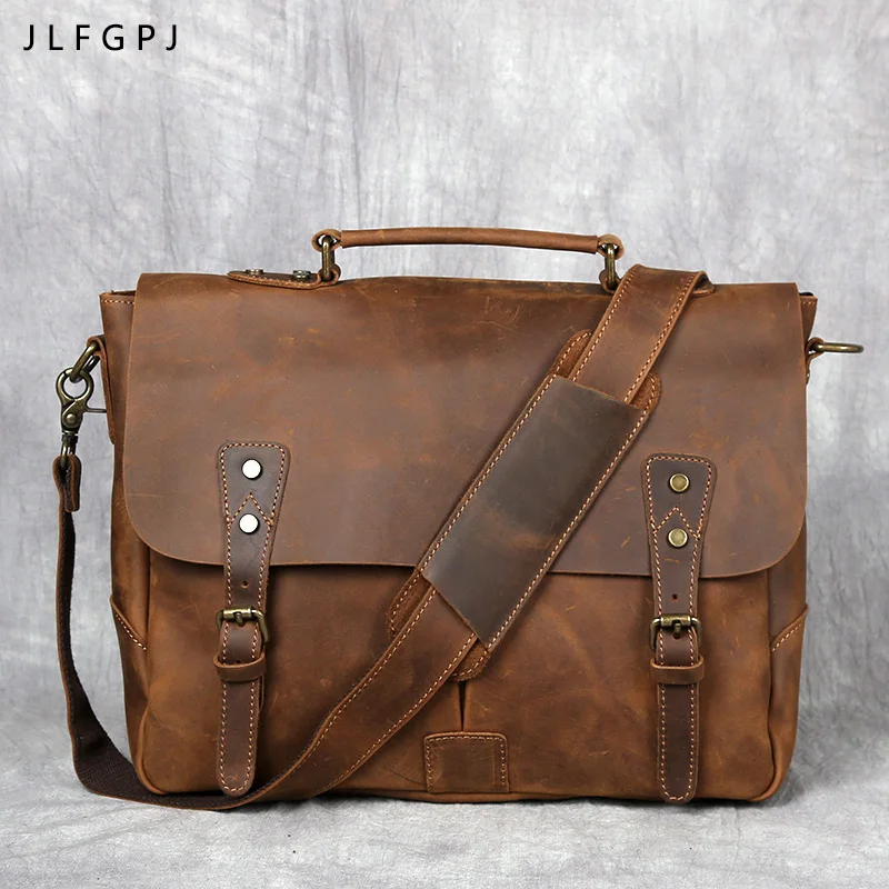 Retro Crazy Horse Leather Handbag Men's Multifunctional First Layer Leather Casual Shoulder Messenger Briefcase