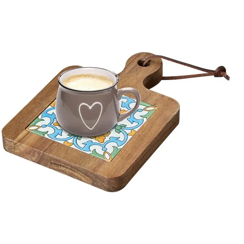

Wood And Tile Coaster Japanese Style Coasters Pot Holder Wood Ceramic Drink Coasters For Coffee Table Tea Tabletop Protection