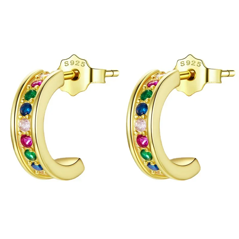 

European and American Fashion Women's 925 Silver Stud Earrings Asymmetric Full Diamond Dongdaemun Earrings