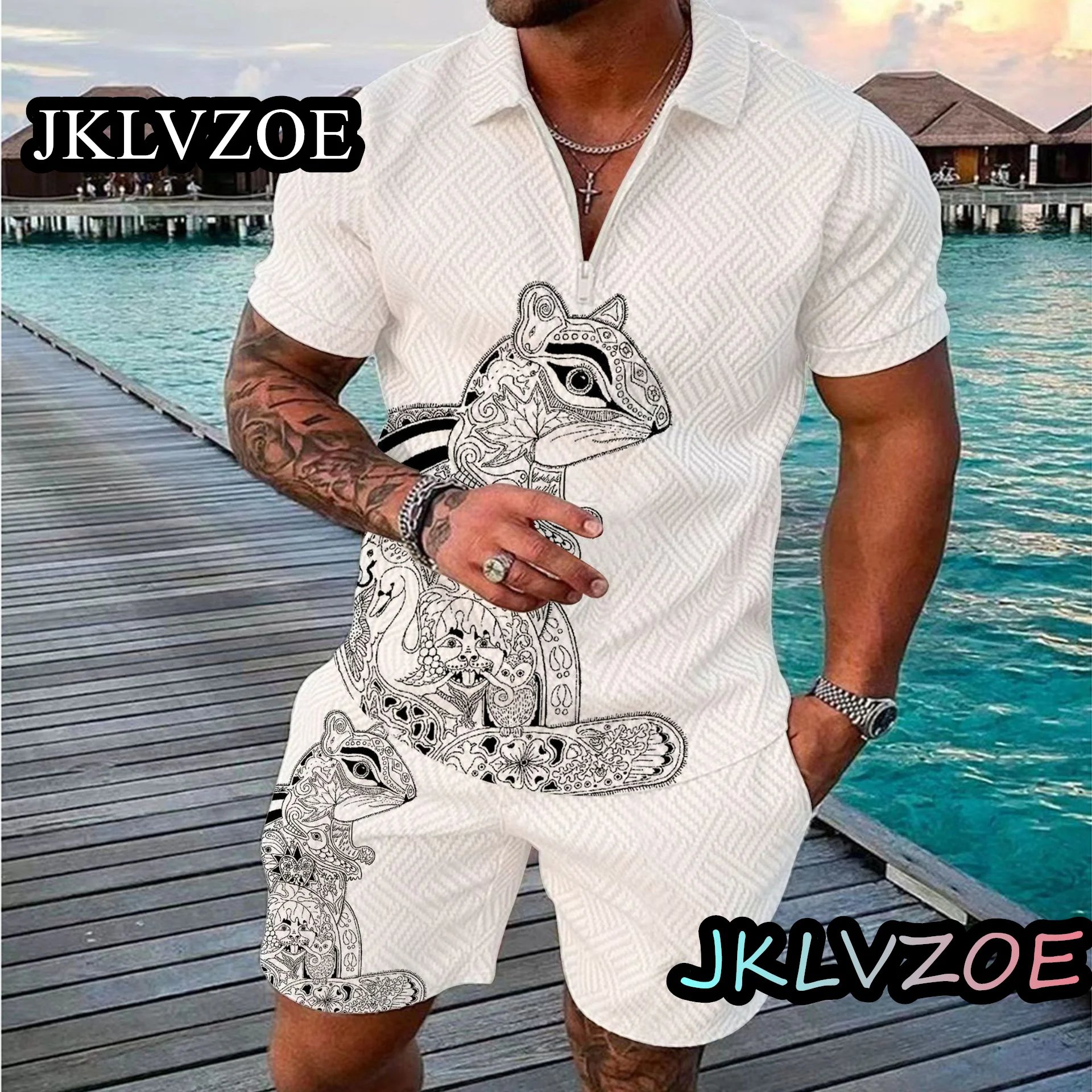 Men's Summer Sportswear Men's Shorts Suit Polo Shirt Set Fashion Daily Casual Beachwear Animal 3D Printing 2 Pack