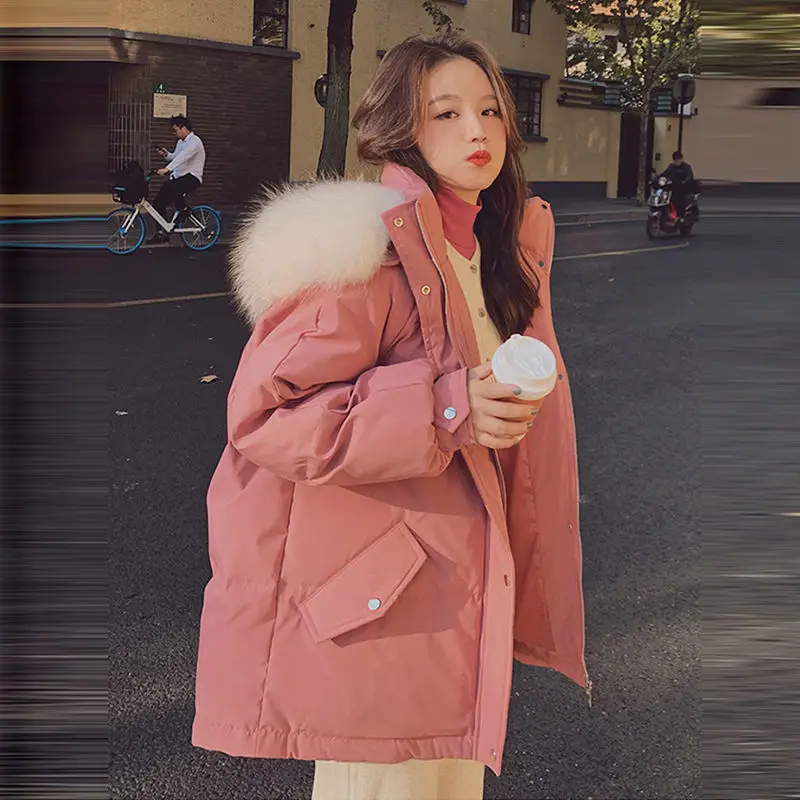 

New Winter Thick Warm Short Padded Jacket Women Hooded Fur Collar Fashion Loose Cotton Outerwear Korean Ladies Puffer Parkas