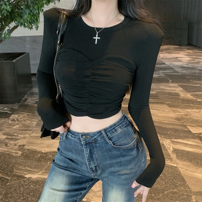 Чистый сексуальный короткий топ с рыбьей косточкой маленький женский на осень и