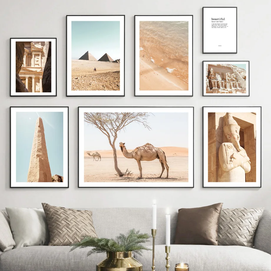 Egyptian Pyramid Sphinx Desert Camel Tree Wall Art Canvas Painting Nordic Posters And Prints Pictures For Living Room Decor |