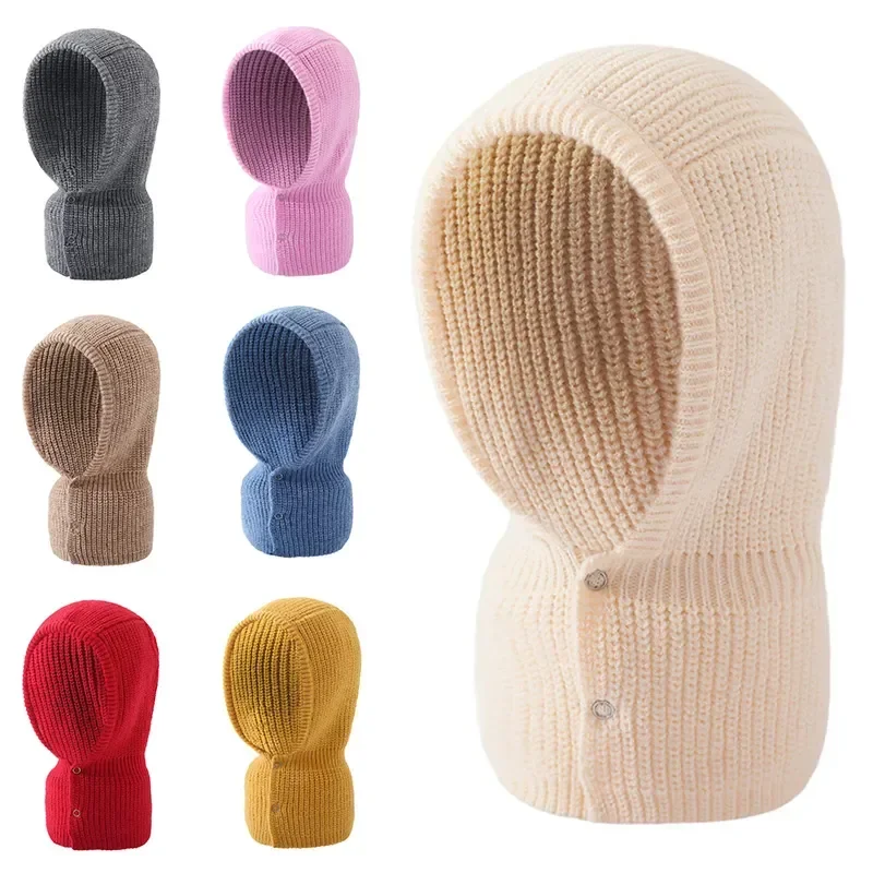 

Womans Hats Unisex Knitted Hooded Neck Collar Cap Beanie For Men&Women Solid Color Hats Keep Face Warmer Balaclava Cap