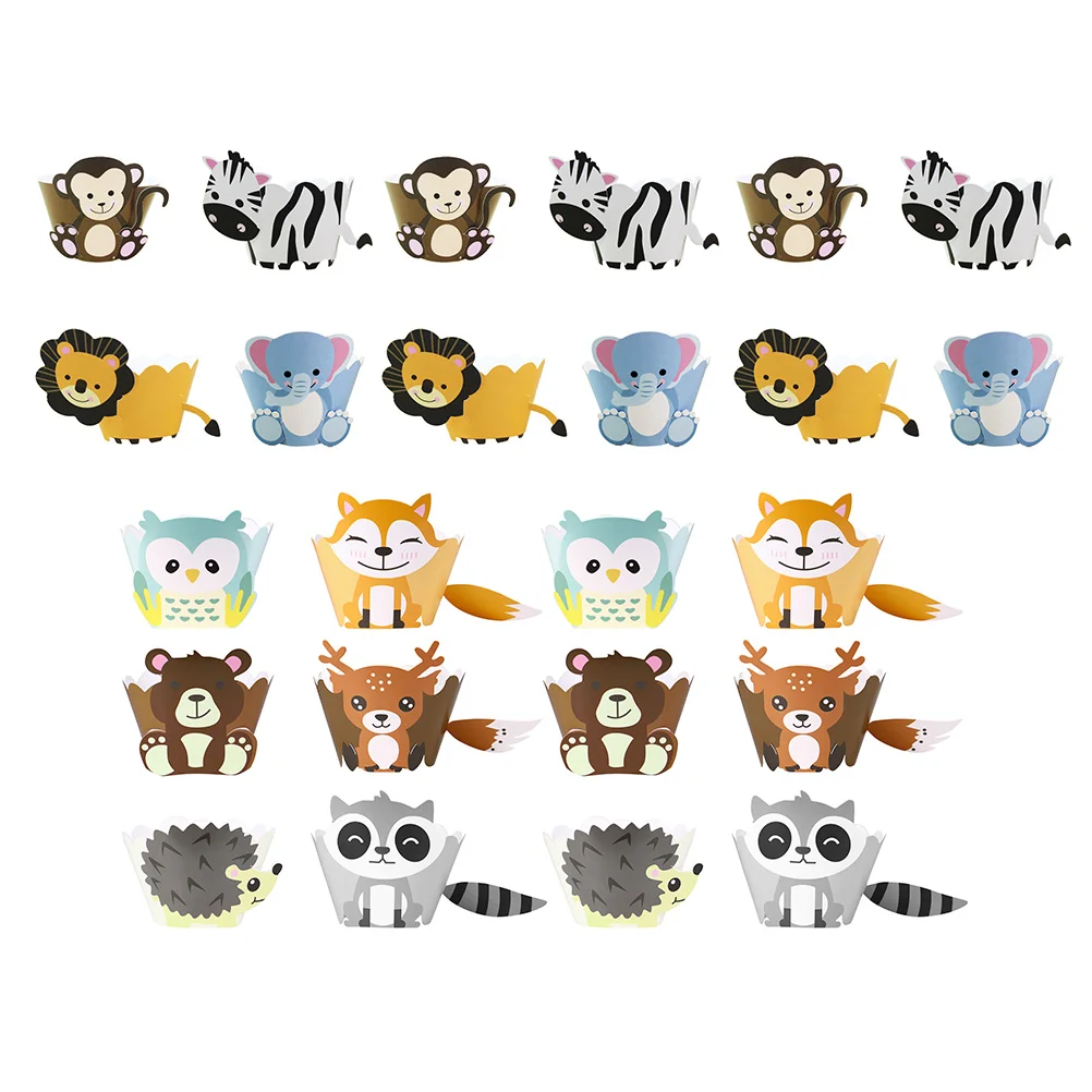 

24 Sets of Cartoon Design Cupcake Wrappers Birthday Party Dessert Wraps Ornaments Cake Decors