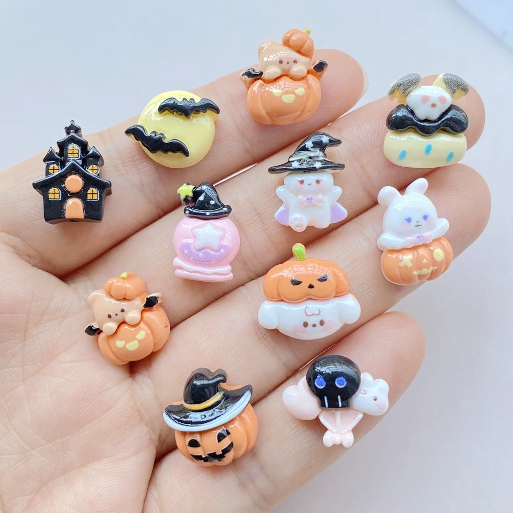 20 шт. милые мини-кабошоны на Хэллоуин летучая мышь тыква плоская задняя часть