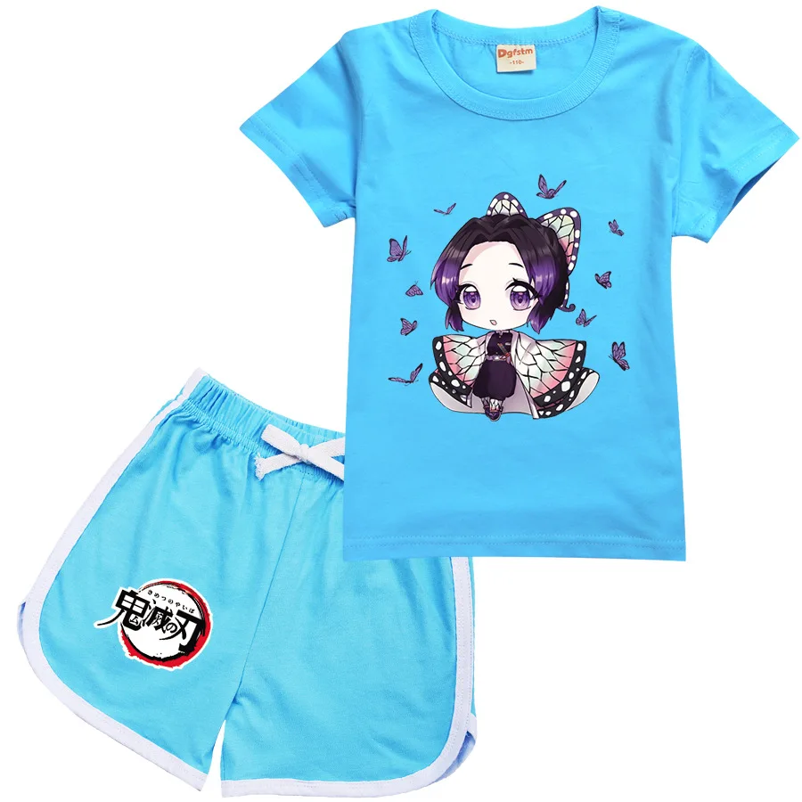 

New Girls Boys Clothing Demon Slayer 3D Print Kids Sports T Shirt +Pants 2 piece Set Baby Clothing Comfortable Outfits Pyjamas