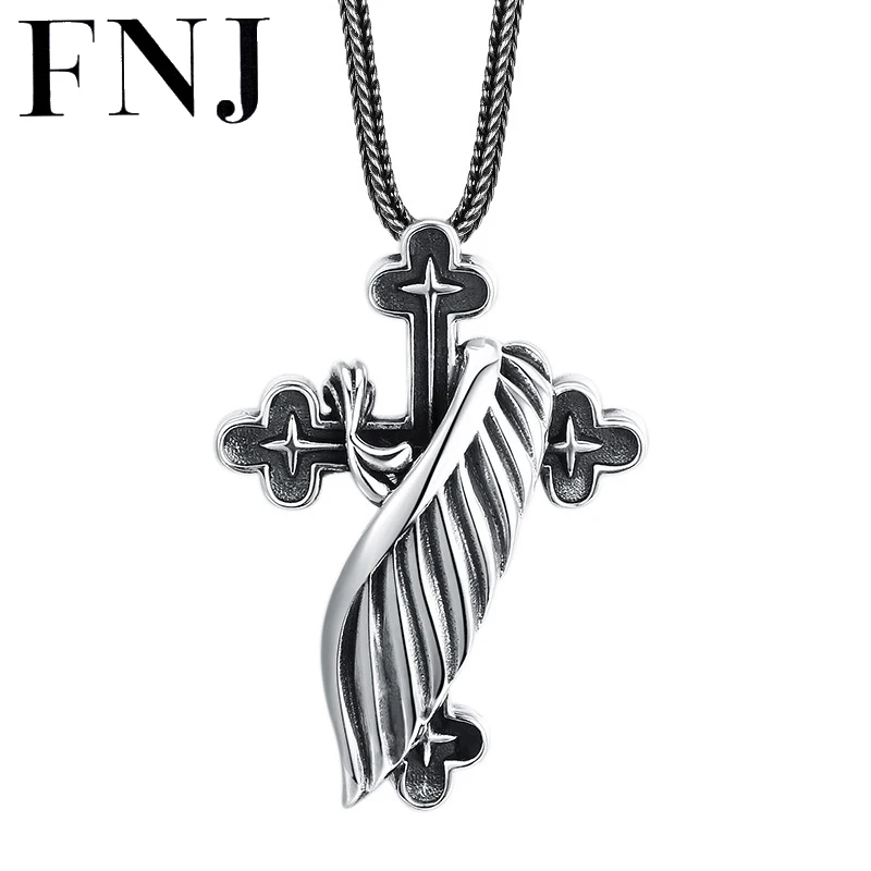 

Кулон FNJ в виде креста с крыльями из серебра 925 пробы, подвески из чистого серебра пробы для изготовления ювелирных изделий, Женский винтажный кулон