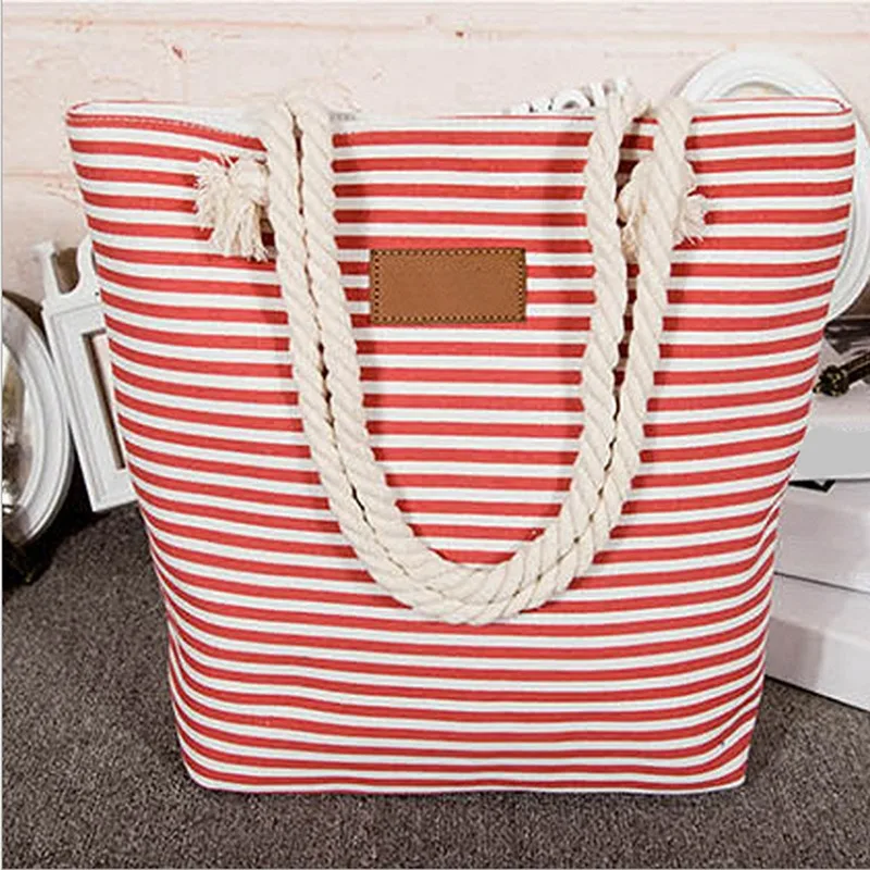 

Summer Stripe shoulder Handbags Fashion Shopping Bag Beach Handbag Canvas High Quality Bag Wild Rough Twine Striped Beach Bag