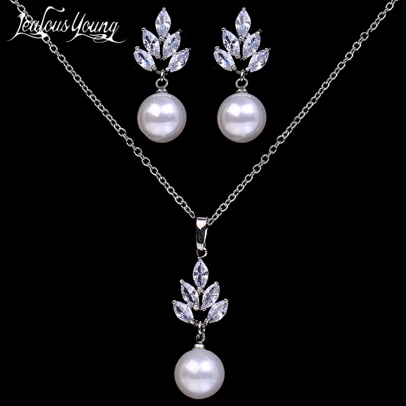 Роскошные циркониевые серьги с искусственным жемчугом и кулоном Ожерелье Модные Элегантные женские свадебные аксессуары Ceystal