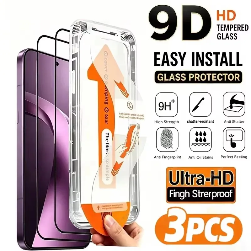 Фото Комплект из 3 защитных стекол HD для iPhone (легкая установка): 17, 16 Pro Max, 18, 11, 15, 13, 14, 16e, Air, 12 Mini, XR, X, Xs, 7, 8 Plus №1