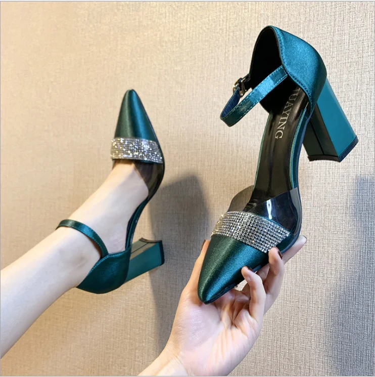 

Women Casual Sandals Summer Tip Diamond High Heel Shoes Buckle Ladies Office Work Sandalias Shoes Single Shoes