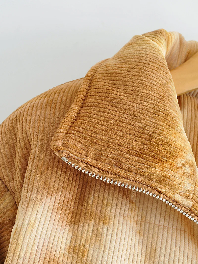 Retro Style Tie-Dye Lapel Long-Sleeved Thick Padded Jacket 2022 Autumn and Winter New Women's Cotton Padded Clothes