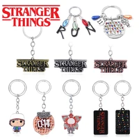movie stranger things keychain alphabet light wall monster 11 letter waffle metal pendant key ring for fans gift jewelry