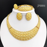 african luxury gold color jewelry set dubai highend necklace bracelet earrings ring set for woman wedding party dating gift