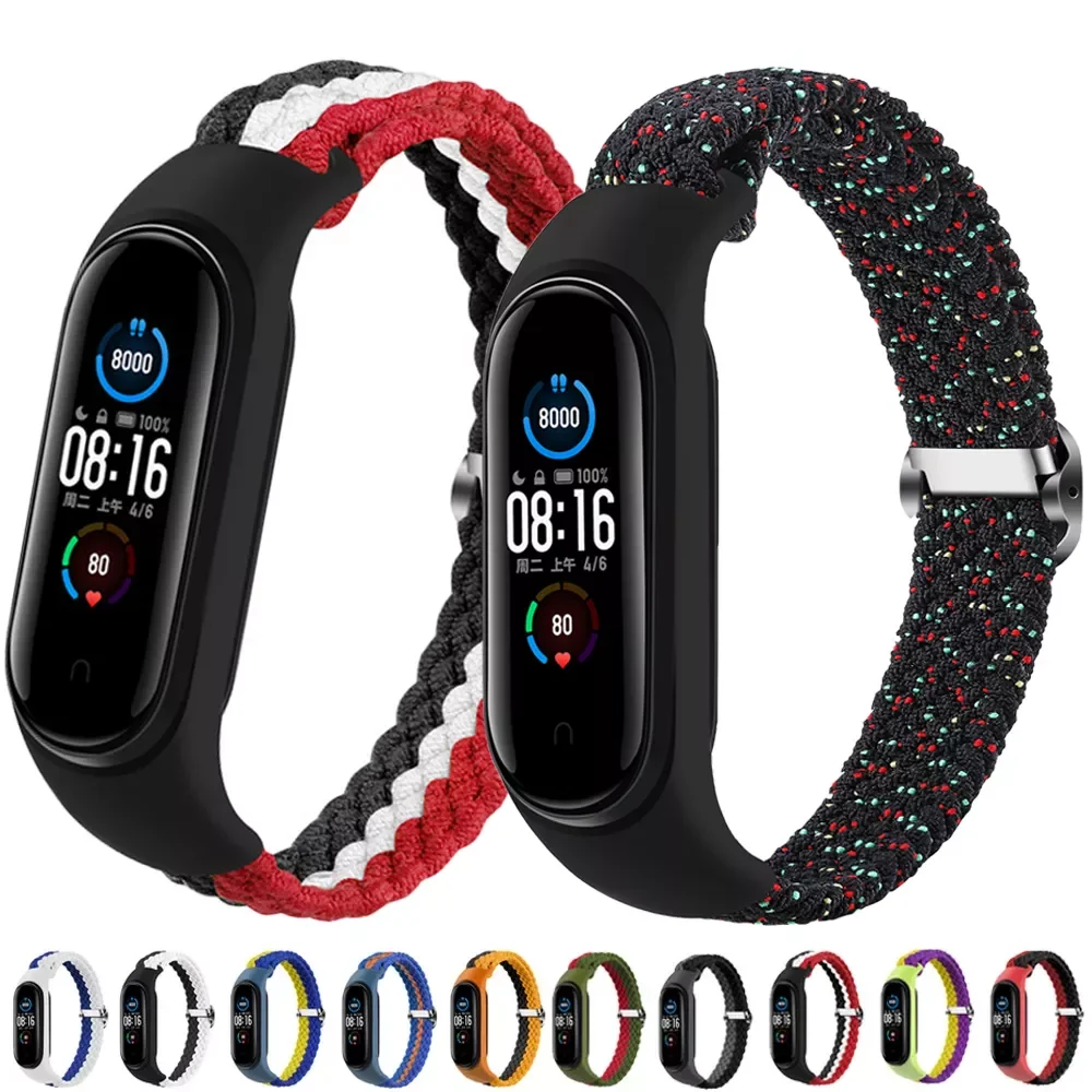 

Bracelet for Mi band 6 Strap Elastic adjustable Nylon Braided solo loop Miband4 miband 5 correa for xiaomi Mi band 4 3 5 6 strap