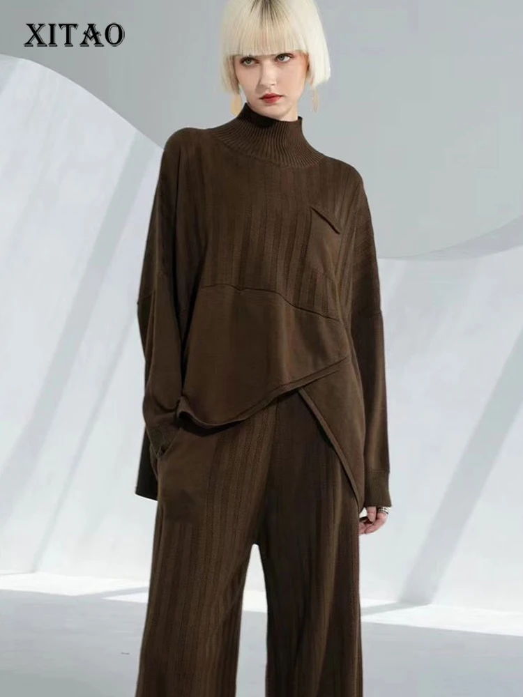 

XITAO, асимметричный вязаный свитер, свободный, модный, однотонный, Свободный, простой, темпераментный, с воротником, Осень-зима, новинка, FBB1155