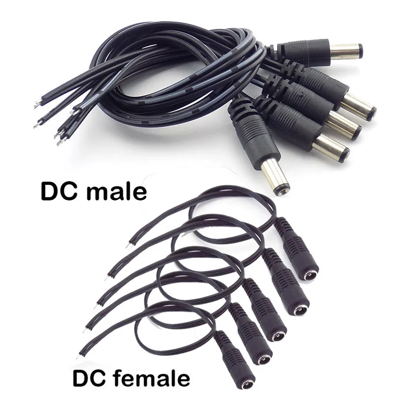 

DC 5.5x2.1mm Female Male Plug Jack Power Supply Cable Wire Connecter Adapter Connectors for LED Lights Strip CCTV Camera