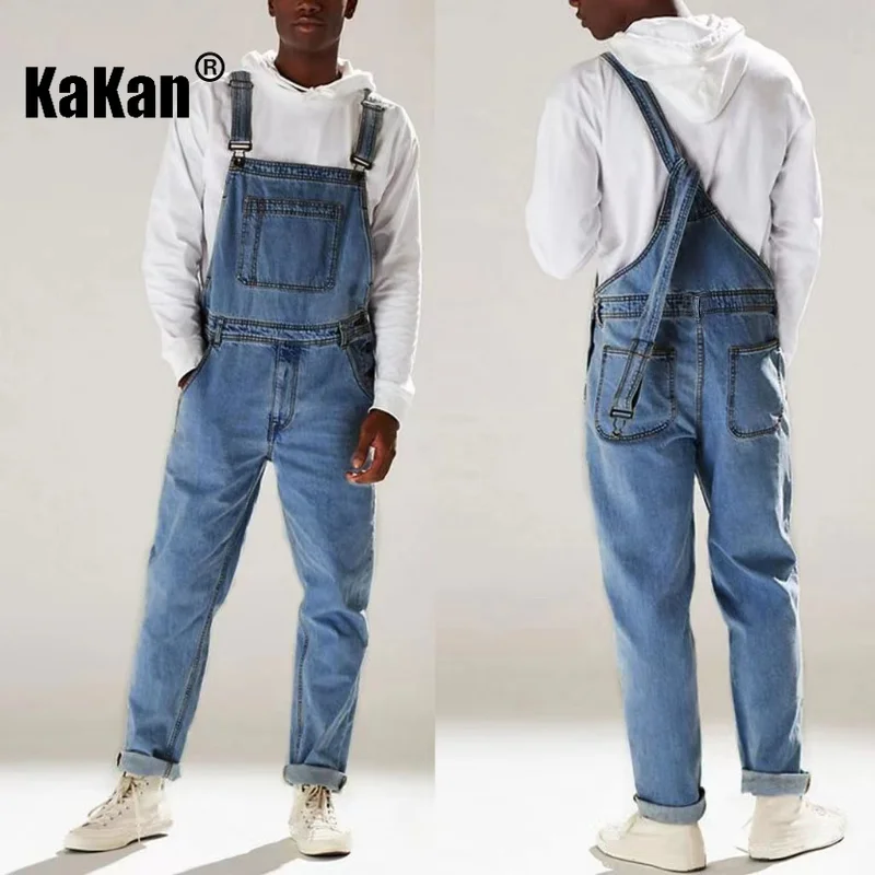 Kakan - New Street Fashion Men's Jeans From Europe and America, Dark Blue Black One Piece Strap Jeans K34-725