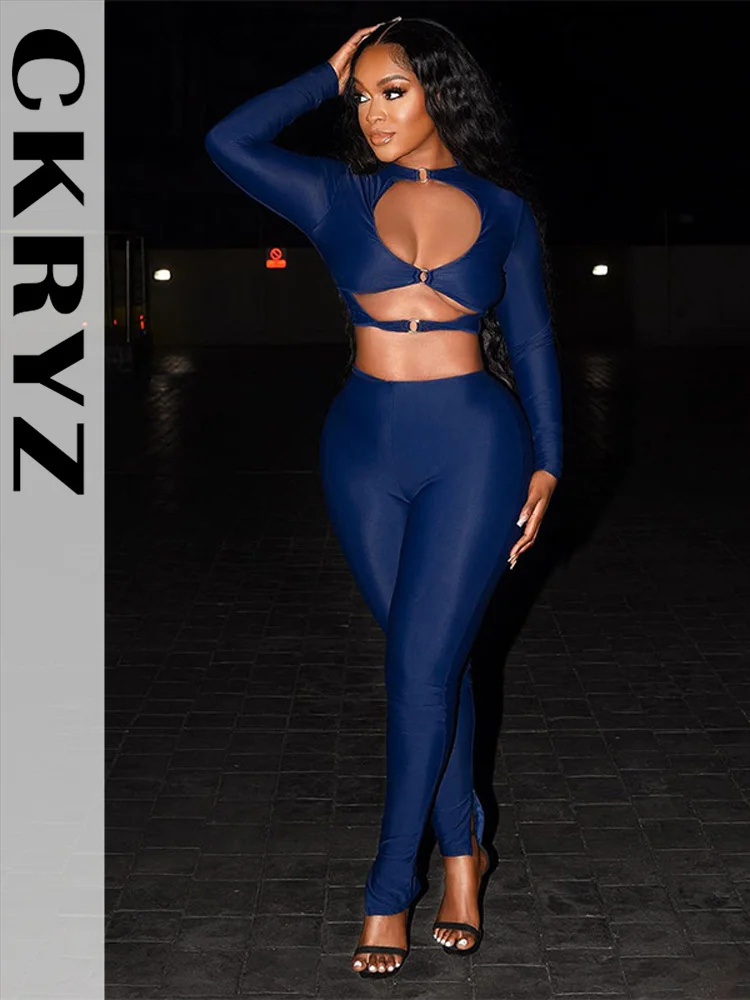 

Ladies Autumn 2 Pieces Long Sleeve V-Neck Crop Top And Skinny Pants Set For Women New Fashion Club Streetwear Y2K Fall Outfits