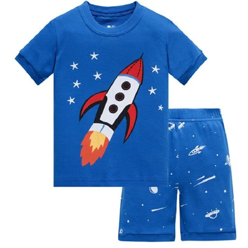 

Sleepwear Children Rocket Airplane Pajama suits Kids 100% cotton Home Clothes Short Sleeve Pyjamas for 3-8 years Boys